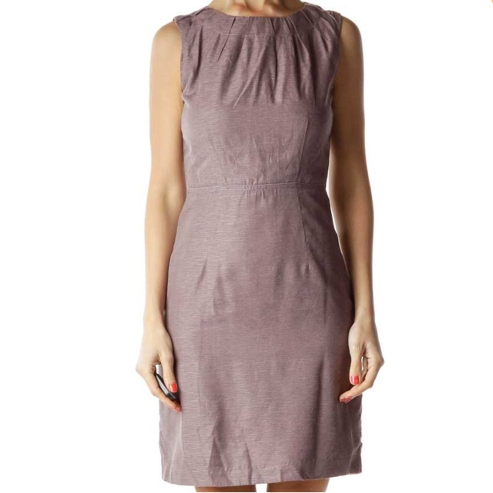 Loft Pleated Neck Sleeveless Sheath Dress Midi Womens Size 6 Purple - Lined